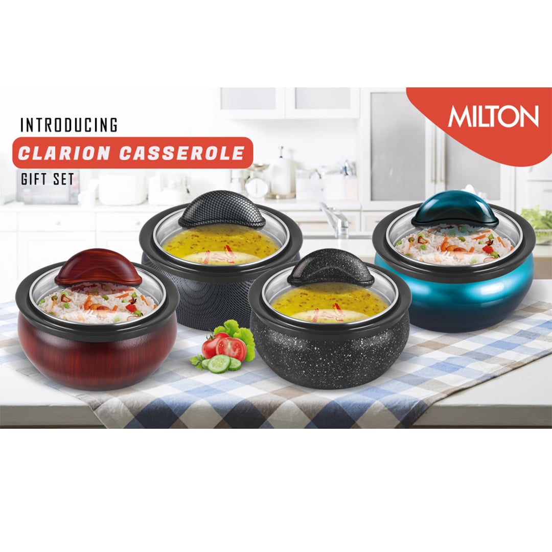 Picture of MILTON Casserole Insulated HotPot with Glass Lid ,Stainless Steel, Serving Box  For Hot Food Clarion-1500