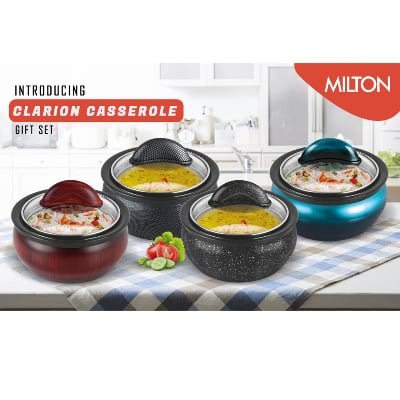 Picture of MILTON Casserole Insulated HotPot with Glass Lid ,Stainless Steel, Serving Box  For Hot Food Clarion-1500