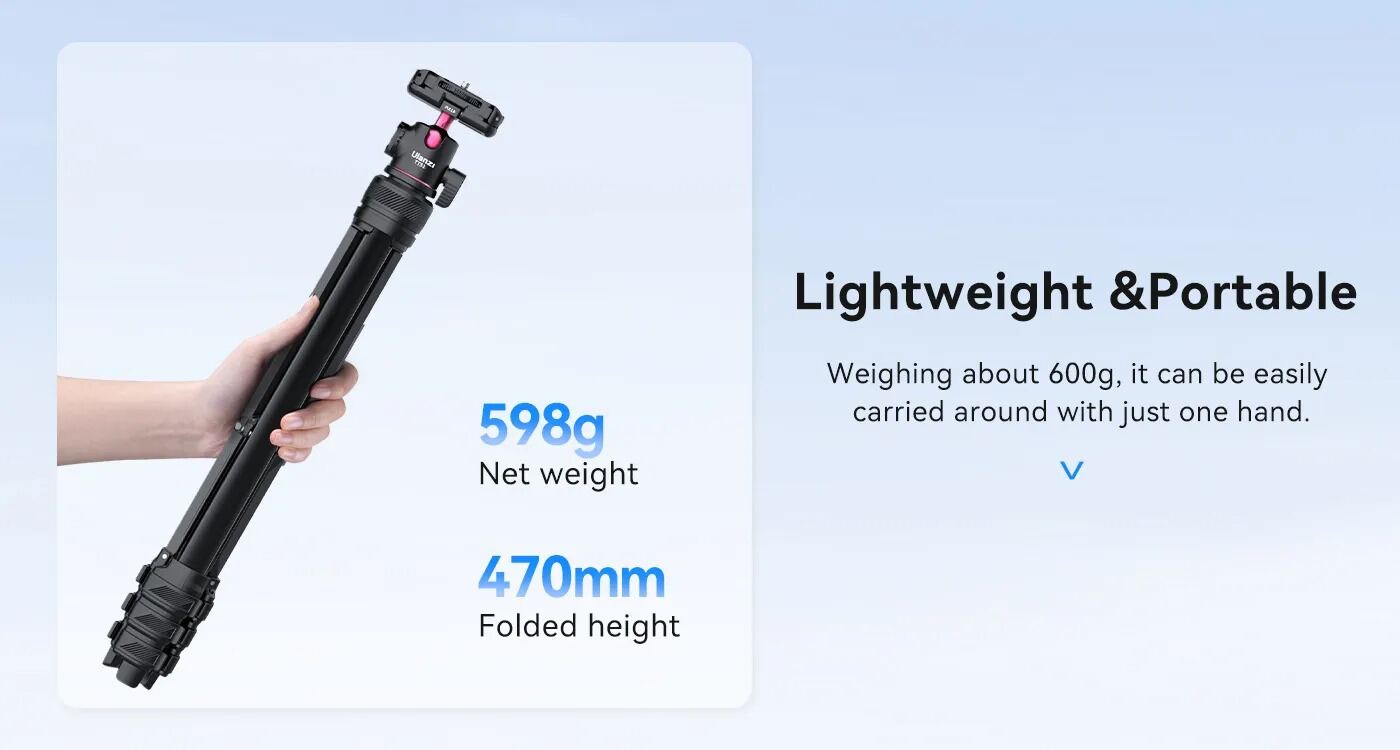 Picture of Ulanzi TT51 Aluminium Alloy Portable Tripod for iPhone and Camera Foldable 5 sections Adjustable 1.38m 54.3 inch Stand For Cellphone Bracket (Black)