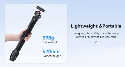 Picture of Ulanzi TT51 Aluminium Alloy Portable Tripod for iPhone and Camera Foldable 5 sections Adjustable 1.38m 54.3 inch Stand For Cellphone Bracket (Black)