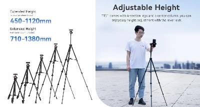 Picture of Ulanzi TT51 Aluminium Alloy Portable Tripod for iPhone and Camera Foldable 5 sections Adjustable 1.38m 54.3 inch Stand For Cellphone Bracket (Black)
