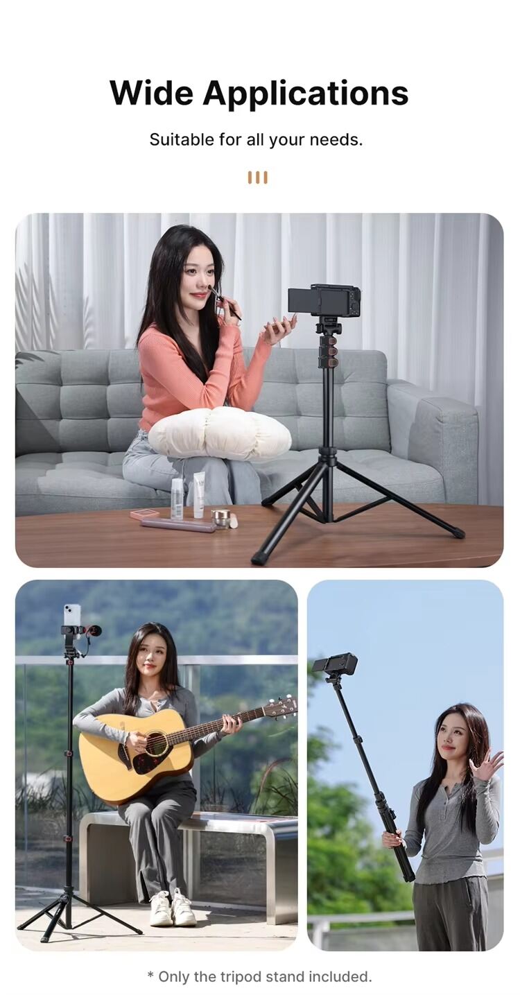 Picture of Ulanzi TB64 1.6M Metal Selfie Stick Tripod Stand /Kit for iPhone Android Extendable Camera Tripod with 1/4" Screw Cold Shoe Live (Black)