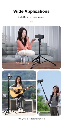 Picture of Ulanzi TB64 1.6M Metal Selfie Stick Tripod Stand /Kit for iPhone Android Extendable Camera Tripod with 1/4" Screw Cold Shoe Live (Black)