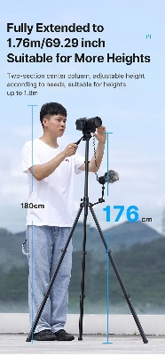 Picture of ULANZI MT-65 Horizontal Tripod 69.29" Travel Video Tripod Overhead Camera Tripod, Horizontal Vertical Switch | Bubble Level | Arca QR Plate | Wireless Remote, for DSLR Camera Phone (Black)