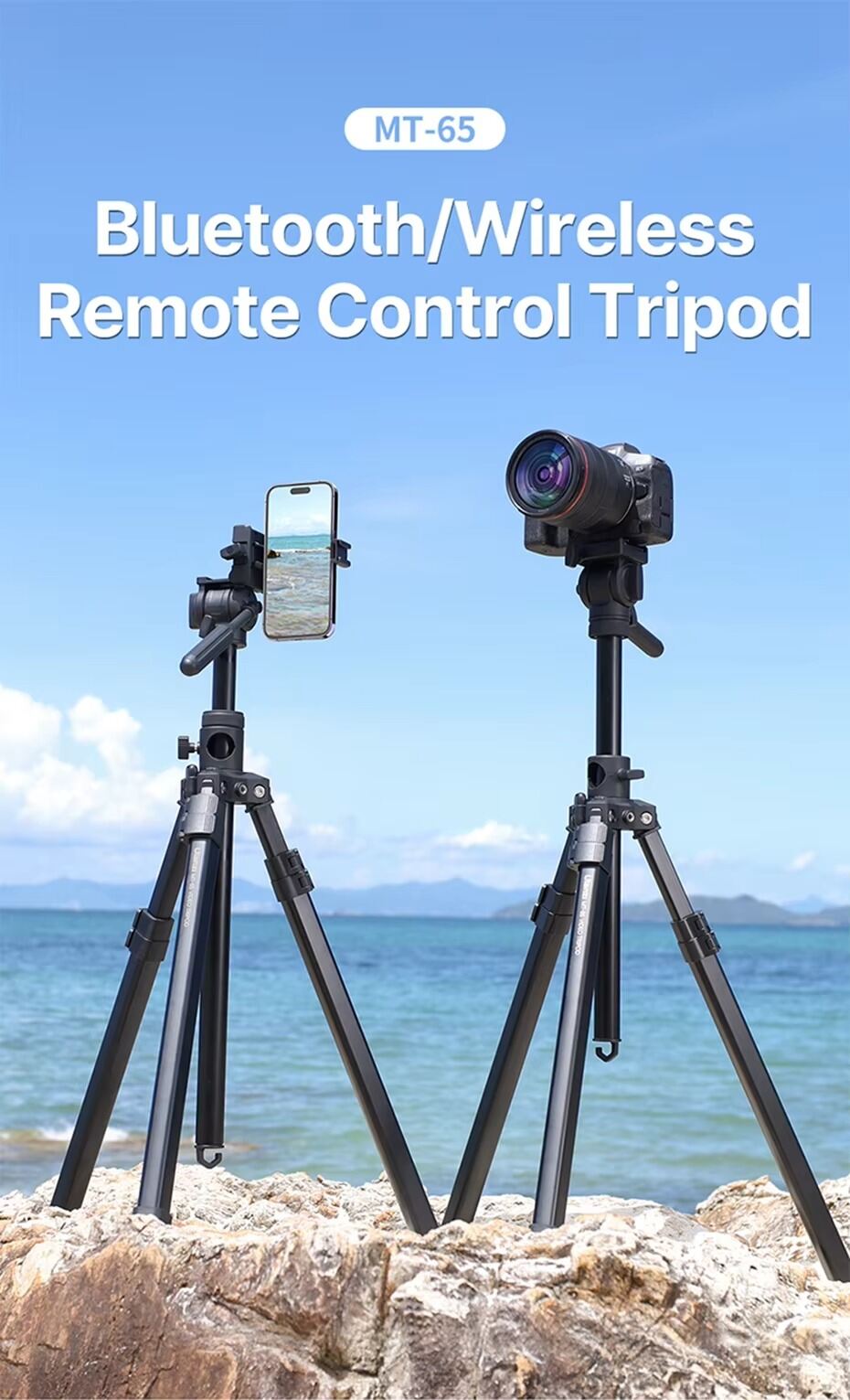 Picture of ULANZI MT-65 Horizontal Tripod 69.29" Travel Video Tripod Overhead Camera Tripod, Horizontal Vertical Switch | Bubble Level | Arca QR Plate | Wireless Remote, for DSLR Camera Phone (Black)