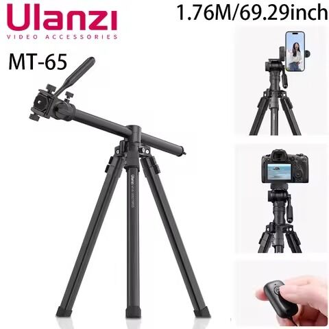 Picture of ULANZI MT-65 Horizontal Tripod 69.29" Travel Video Tripod Overhead Camera Tripod, Horizontal Vertical Switch | Bubble Level | Arca QR Plate | Wireless Remote, for DSLR Camera Phone (Black)