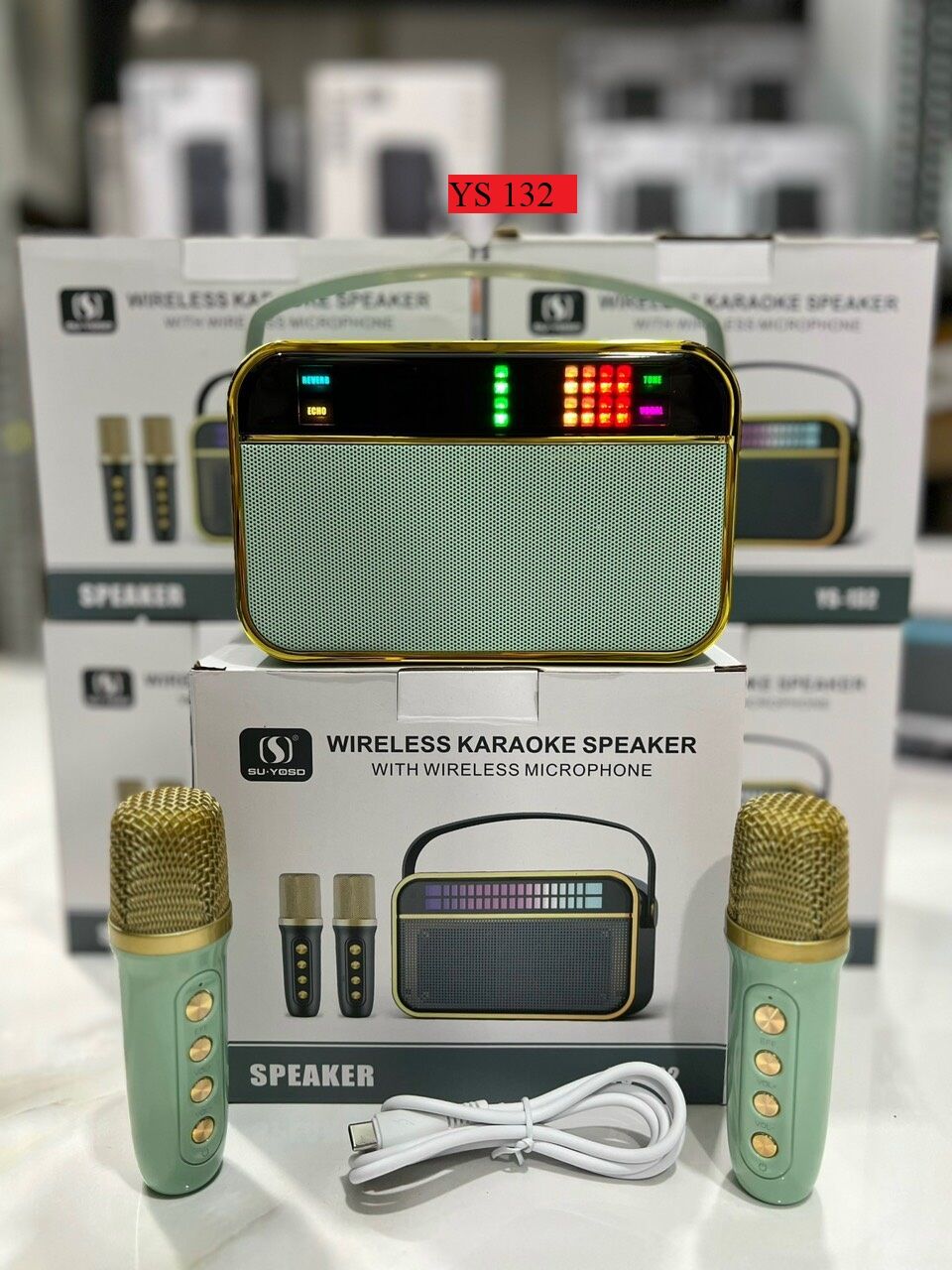 Picture of Karaoke Bluetooth Speaker YS-132 / 2 Microphone Wireless  Colorful Light Loudspeaker Portable Player, Stage/DJ, Karaoke (Multicolor)