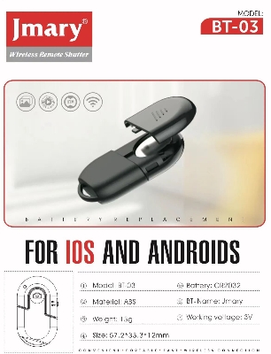 Picture of Jmary BT-03 Wireless Selfie Remote Control Phone Camera BT Shutter Button for Smartphone Photos Videos 
