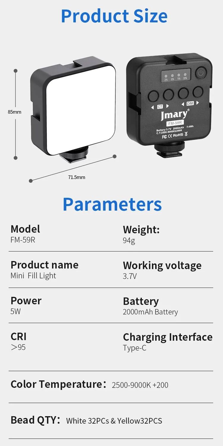 Picture of Jmary FM-59R Rechargeable Mini LED Light (Black)