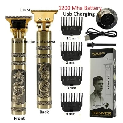 Picture of T9 Vintage USB 6500 Charging Cable With Rechargeable Hair Trimmer Metal Body Electric Hair Clipper Haircut Machine For Men