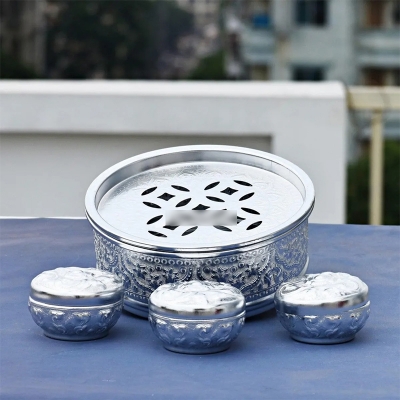 Picture of Paner Bata Pandan Sets Khandani Paner Box Betel Leaf Bowl Set - With 3 Pots Experience Traditional Betel Leaf Serving-পানদান