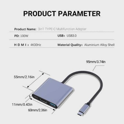 Picture of Type-c to HDTV 3 in 1 Adapter HDTV + USB + Type-c(PD) (Grey)