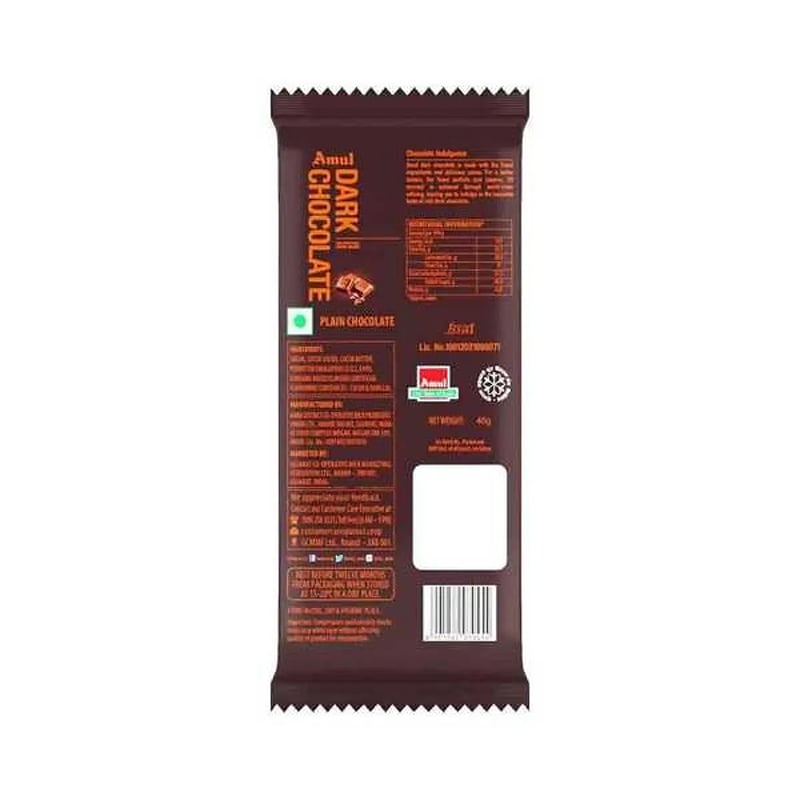 Picture of Amul Dark Chocolate Bar – 40g 20 Pcs 1 Box