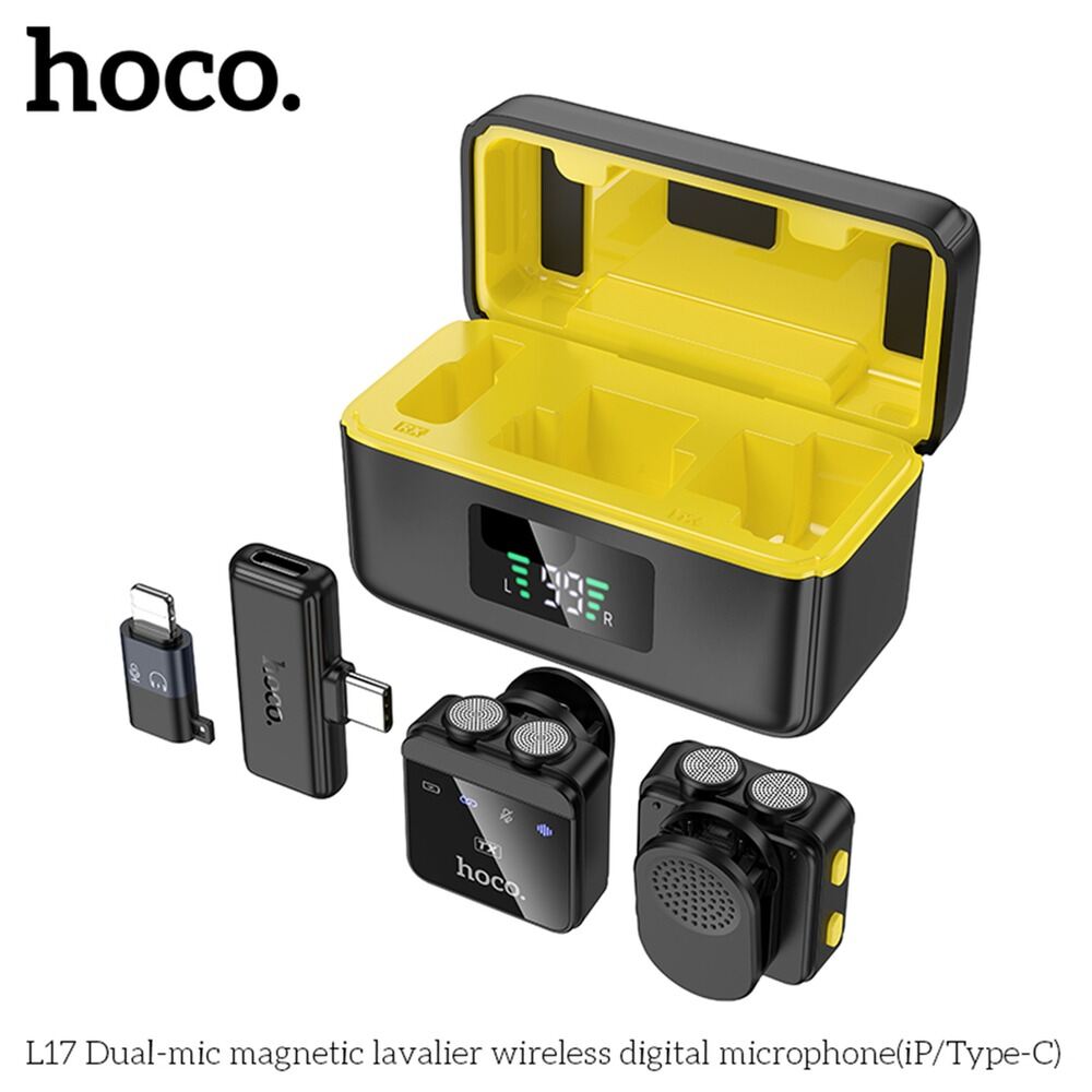 Picture of Hoco L17 Wireless Digital Dual Magnetic Lapel Microphone iPhone / Type-C (Black)