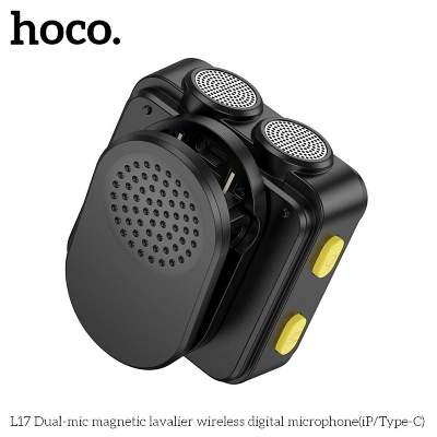 Picture of Hoco L17 Wireless Digital Dual Magnetic Lapel Microphone iPhone / Type-C (Black)