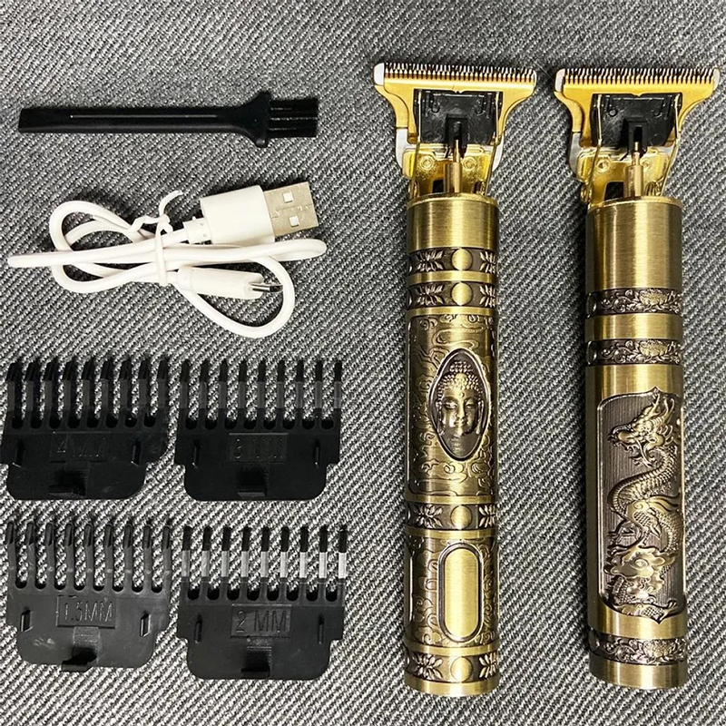 Picture of T9 Vintage USB 6500 Charging Cable With Rechargeable Hair Trimmer Metal Body Electric Hair Clipper Haircut Machine For Men