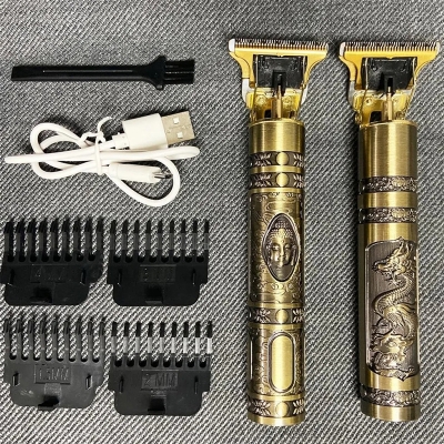 Picture of T9 Vintage USB 6500 Charging Cable With Rechargeable Hair Trimmer Metal Body Electric Hair Clipper Haircut Machine For Men