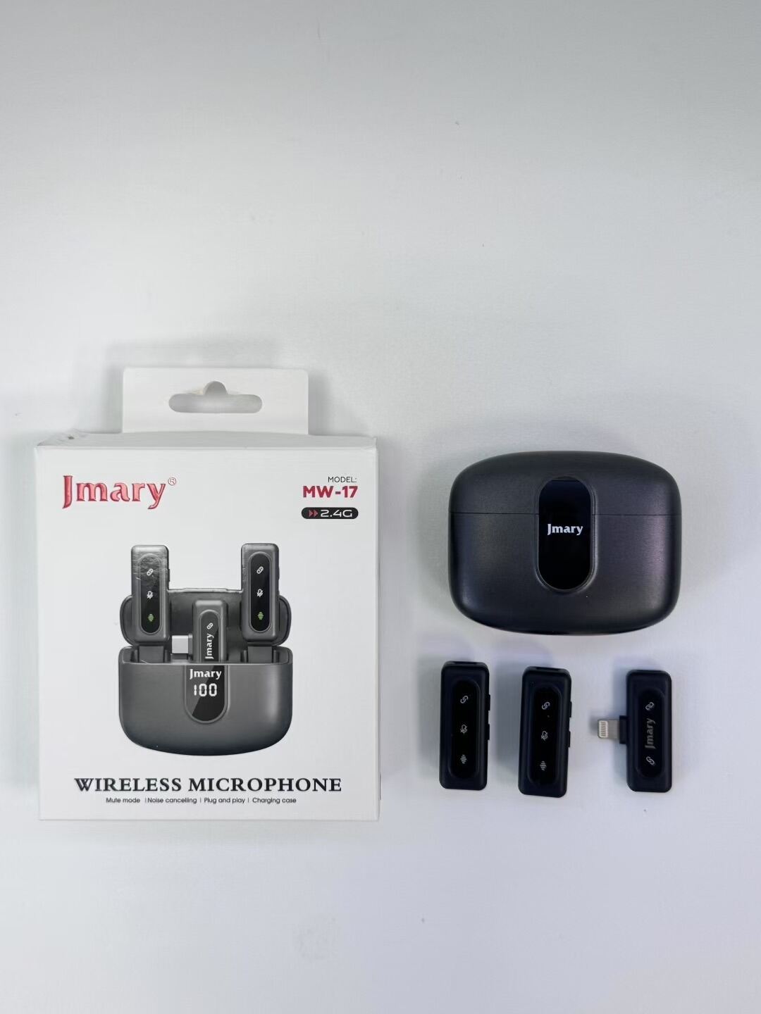 Picture of Jmary MW-17 2.4G Wireless Microphone for Mobile (Type-C Or  Lighting) With Charging Case Black (Lighting(iphone))