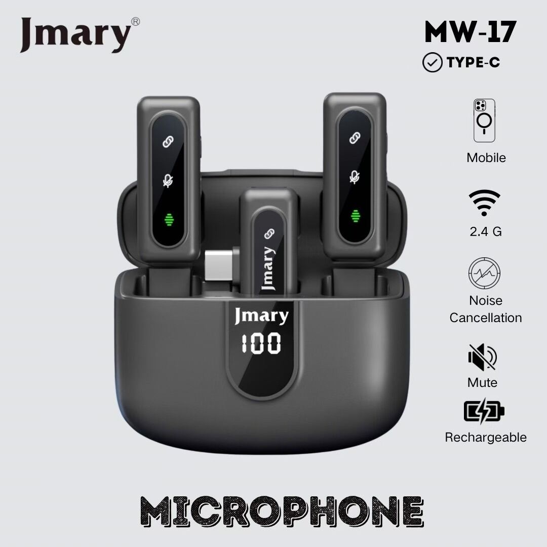 Picture of Jmary MW-17 2.4G Wireless Microphone for Mobile (Type-C Or  Lighting) With Charging Case Black (Lighting(iphone))