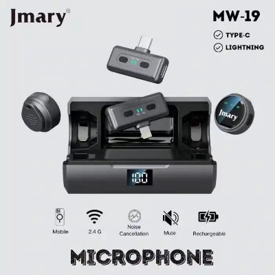 Picture of Jmary MW-19 Dual Wireless Microphone for Type-C & lightning iPhone magnet clip (Black)