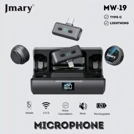 Picture of Jmary MW-19 Dual Wireless Microphone for Type-C & lightning iPhone magnet clip (Black)
