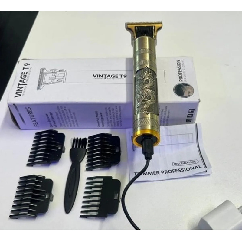 Picture of T9 Vintage USB 6500 Charging Cable With Rechargeable Hair Trimmer Metal Body Electric Hair Clipper Haircut Machine For Men