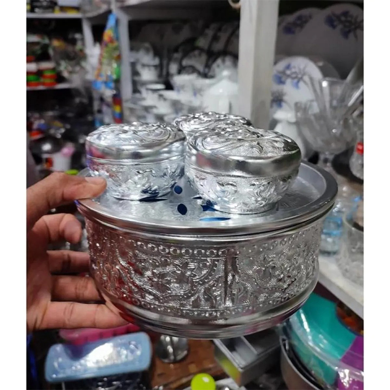 Picture of Paner Bata Pandan Sets Khandani Paner Box Betel Leaf Bowl Set - With 3 Pots Experience Traditional Betel Leaf Serving-পানদান