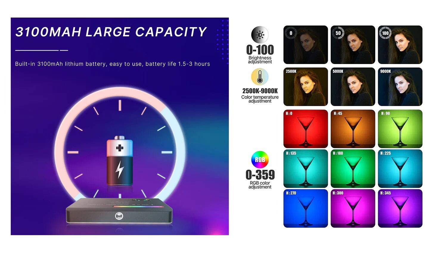 Picture of Ulanzi VL120 2500K - 9000K RGB LED Brightness adjustment Dial  Photography & Studio Lighting Light (Black)