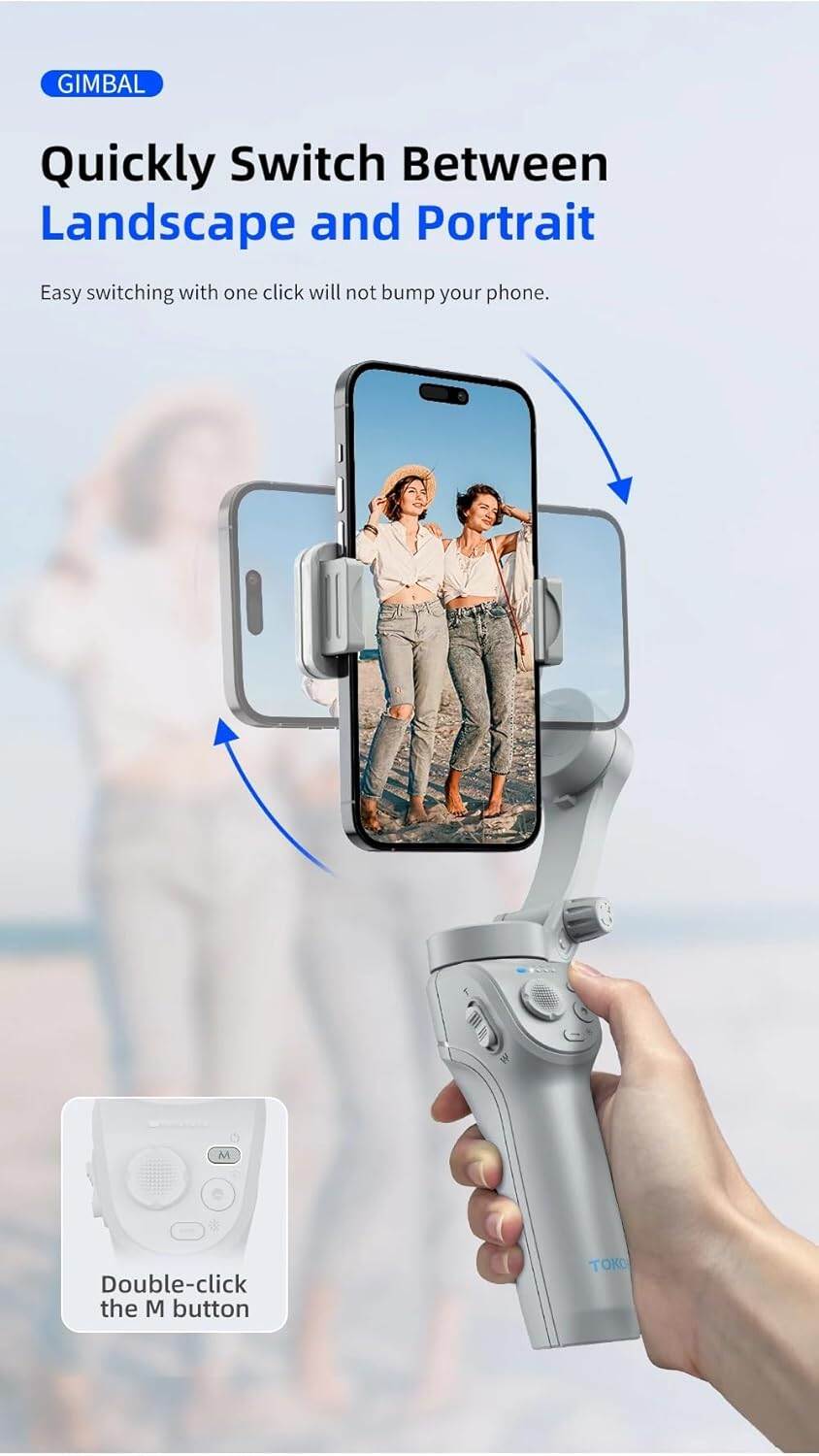 Picture of TOKQI M01 Handheld 3-Axis Gimbal Phone Holder Anti Shake Video Record Stabilizer for Smart Phones, Vlogs, Tiktok, Yotube (Black)