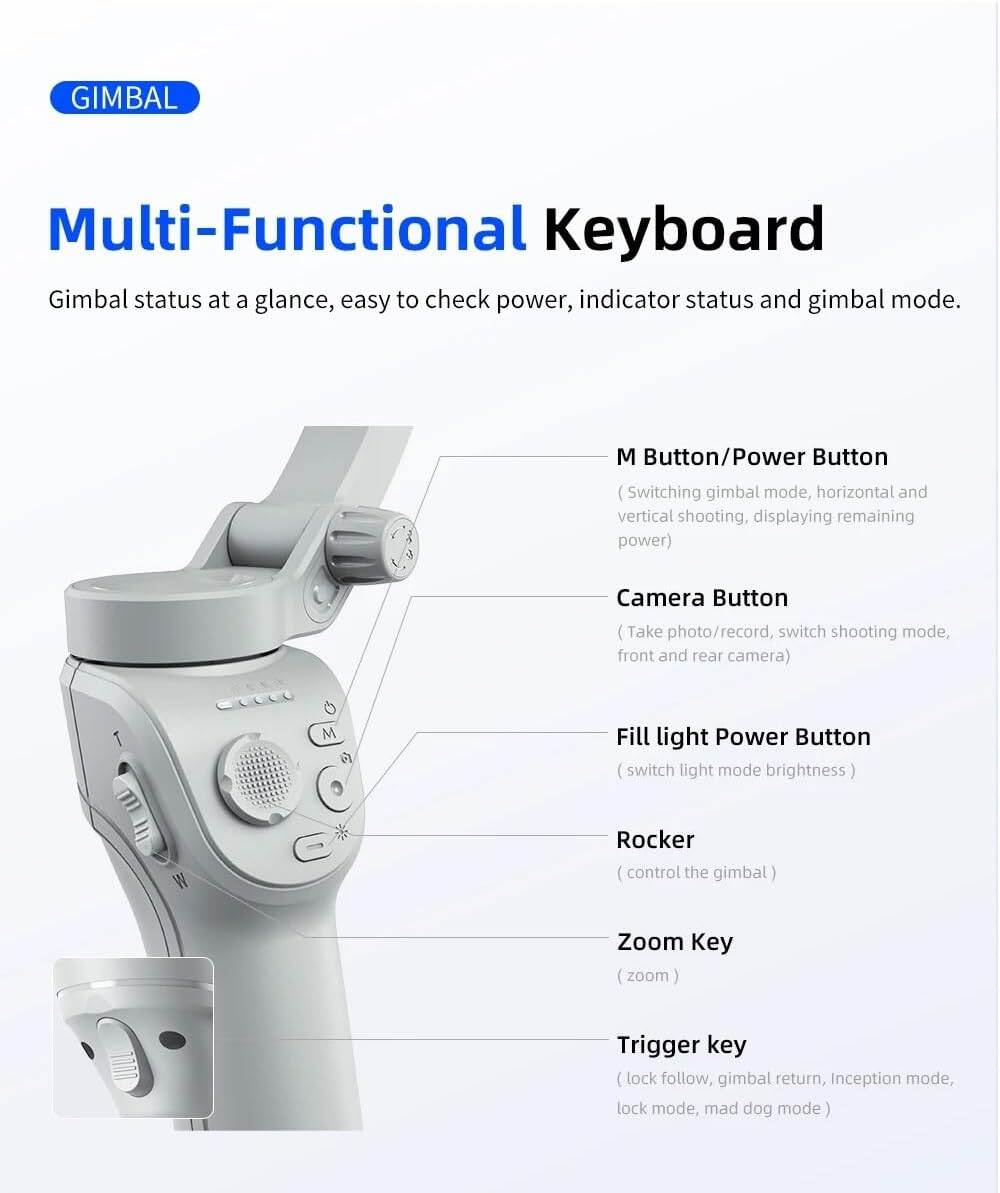 Picture of TOKQI M01 Handheld 3-Axis Gimbal Phone Holder Anti Shake Video Record Stabilizer for Smart Phones, Vlogs, Tiktok, Yotube (Black)
