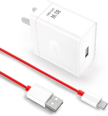 Picture of 80W SUPERVOOC Charger For OnePlus 10R Original 80W Super VOOC Charger | 80W ALL-IN-ONE CHARGER | Original 80W Dash Charger | Original 80W WRAP Charger With 1 Meter 65W USB Type-C Fast Data Charging Cable - J1E2, White, 80 W (80WATT) (White)