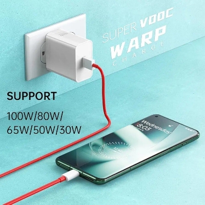 Picture of OnePlus Wrap charger 100W Power Adapter with USB-A to USB-C Fast data Cable (White)