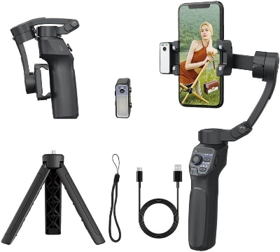 Picture of F11 Lite 3-Axis Portable Smartphone  Stabilizer for Smartphone,Handheld Gimbal Tripod for iPhone&amp;Andriod with Fill Light,AI Auto Face/Object Tracking (Black)