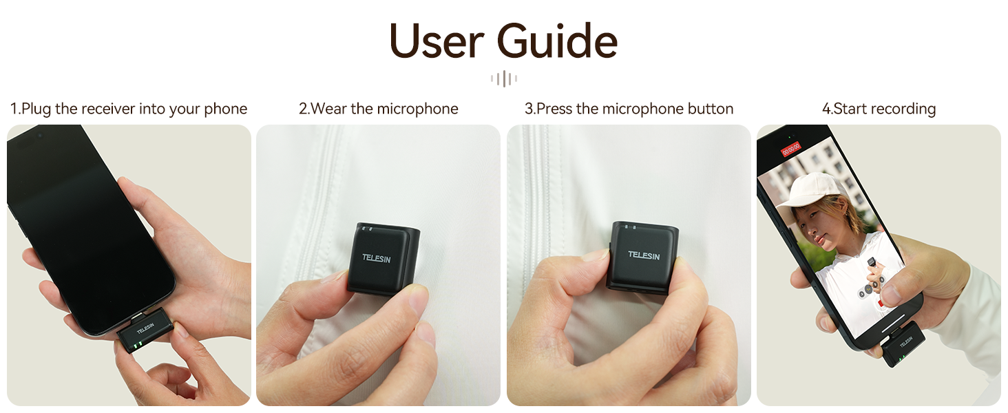 Picture of TELESIN°Wireless Lavalier Microphone with Charging Case, one-Click Noise Reduction 48KHz 24Bit 650ft Range 20H Battery for Video Recording Type C Fit iPhone 15 16 Series/Android/PC/Laptop/Camera (Black)