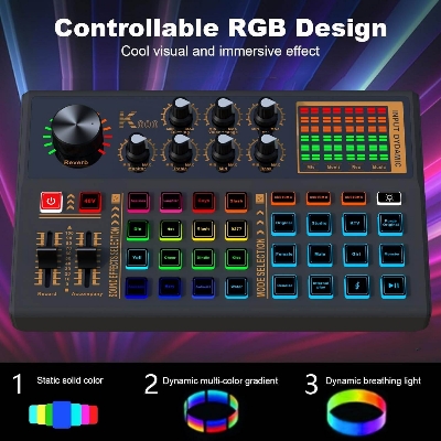 Picture of K800 Pro Audio Mixer  Live Sound Card and Audio Interface Sound Board with 3 Custom Sound Effects, DJ Mixer Effects,Voice Changer and LED Light, Prefect for Streaming/Podcasting/Recording/YouTube/PC (Black)