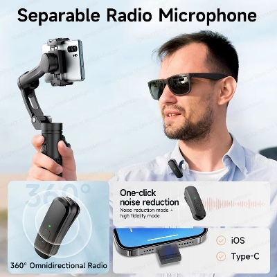 Picture of TOKQI M03 Handheld Gimbal 3-Axis AI Tracking Stabilizer with Wireless Microphone for Smartphones Shooting Vlog, with Fill Light (Black)