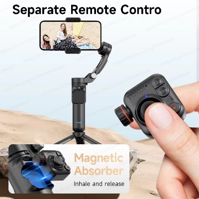 Picture of TOKQI M03 Handheld Gimbal 3-Axis AI Tracking Stabilizer with Wireless Microphone for Smartphones Shooting Vlog, with Fill Light (Black)