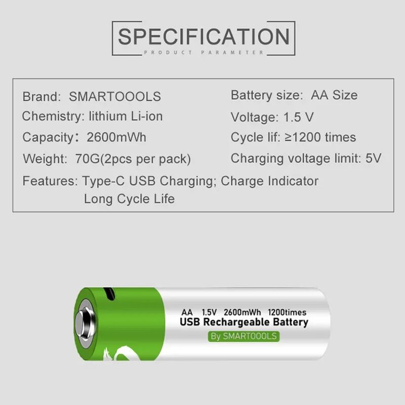 Picture of Smartoools Type-C Rechargeable Batteries AA 4 Pcs (Blue)