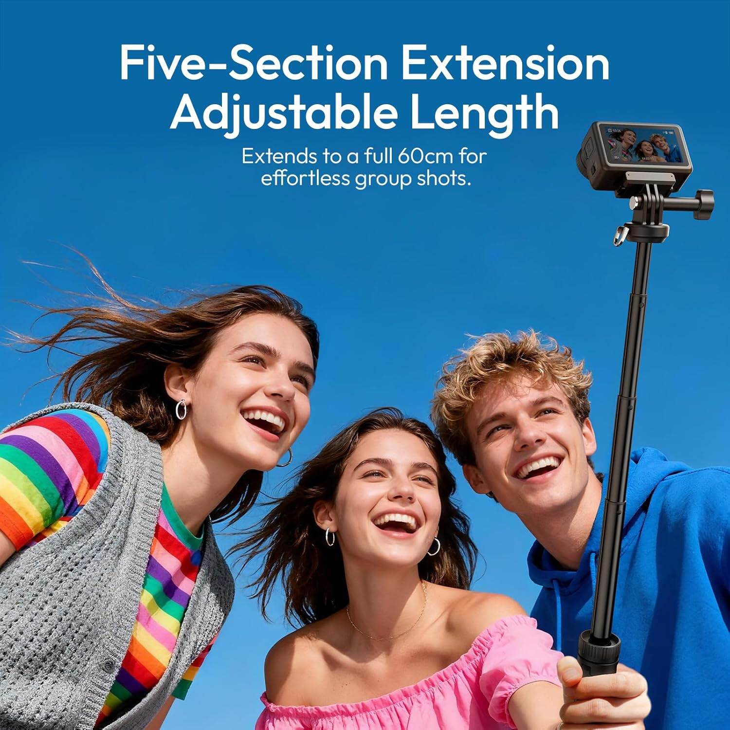 Picture of ULANZI MT92 Action Camera Selfie Stick Tripod 23.62", Portable Adjustable Vlog Handle Grip with Neck Lanyard for GoPro Hero 13/12/11/10/9/8/7/6, AKASO, DJI Osmo Action 6/5 Pro/4/3, Insta360 (Black)