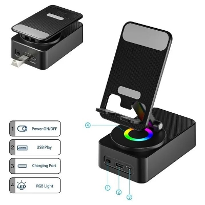 Picture of WYS-2301BT Better Bass Wireless Bluetooth Speaker with Deep Bass, Foldable Mobile Holder & Built-in Power Bank – Multifunctional Design, Loud Sound, and Adjustable Stand Support (Black)