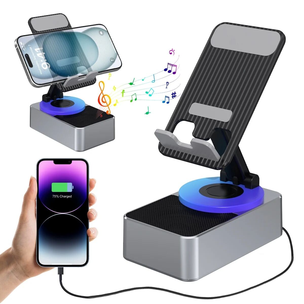 Picture of WYS-2301BT Better Bass Wireless Bluetooth Speaker with Deep Bass, Foldable Mobile Holder & Built-in Power Bank – Multifunctional Design, Loud Sound, and Adjustable Stand Support (Black)