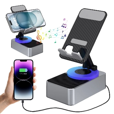 Picture of WYS-2301BT Better Bass Wireless Bluetooth Speaker with Deep Bass, Foldable Mobile Holder & Built-in Power Bank – Multifunctional Design, Loud Sound, and Adjustable Stand Support (Black)