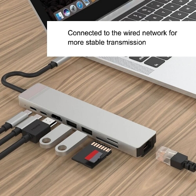 Picture of 8 in 1 Type C Hub with 4K@60HZ USB C to HDMI RJ45 SD TF Card Reader 3 USB 3.0 Ports for (Black)