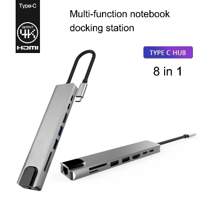 Picture of 8 in 1 Type C Hub with 4K@60HZ USB C to HDMI RJ45 SD TF Card Reader 3 USB 3.0 Ports for (Black)