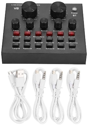 Picture of V8 Sound Card Audio Interface Mixer for Studio Recording Take Video (Black)