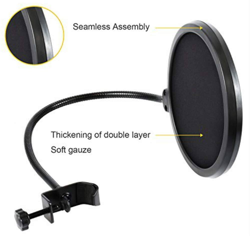 Picture of Professional Microphone Pop Filter Mask Shield For Blue Yeti and Any Other Microphone,Mic Dual Layered Wind Pop Screen With Flexible 360° Gooseneck Clip Stabilizing Arm (Black)