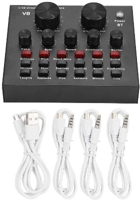 Picture of V8 Sound Card Audio Interface Mixer for Studio Recording Take Video (Black)