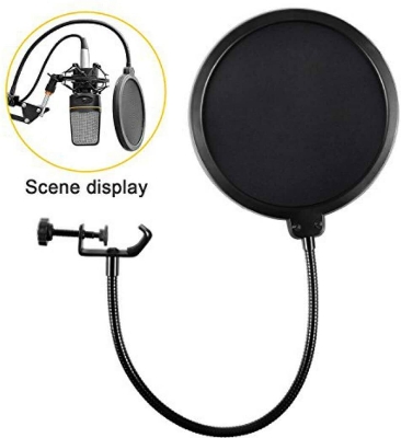 Picture of Professional Microphone Pop Filter Mask Shield For Blue Yeti and Any Other Microphone,Mic Dual Layered Wind Pop Screen With Flexible 360° Gooseneck Clip Stabilizing Arm (Black)