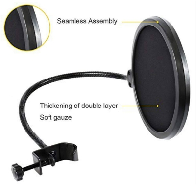 Picture of Professional Microphone Pop Filter Mask Shield For Blue Yeti and Any Other Microphone,Mic Dual Layered Wind Pop Screen With Flexible 360° Gooseneck Clip Stabilizing Arm (Black)