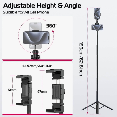 Picture of Ulanzi MT-70 2-in-1 Selfie Stick and Tripod – Perfect for Vlogging & Photos with Dual-position Holder, Extendable Handheld Selfie Stick with Cold Shoe Mount Portable Travel Vlog Tripod with Wireless Remote (Black)